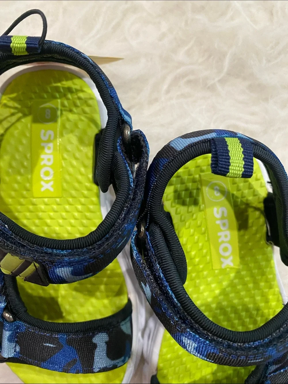 New! Kids Sandals Sprox - Blue Camo with Neon Green sz8-8.5